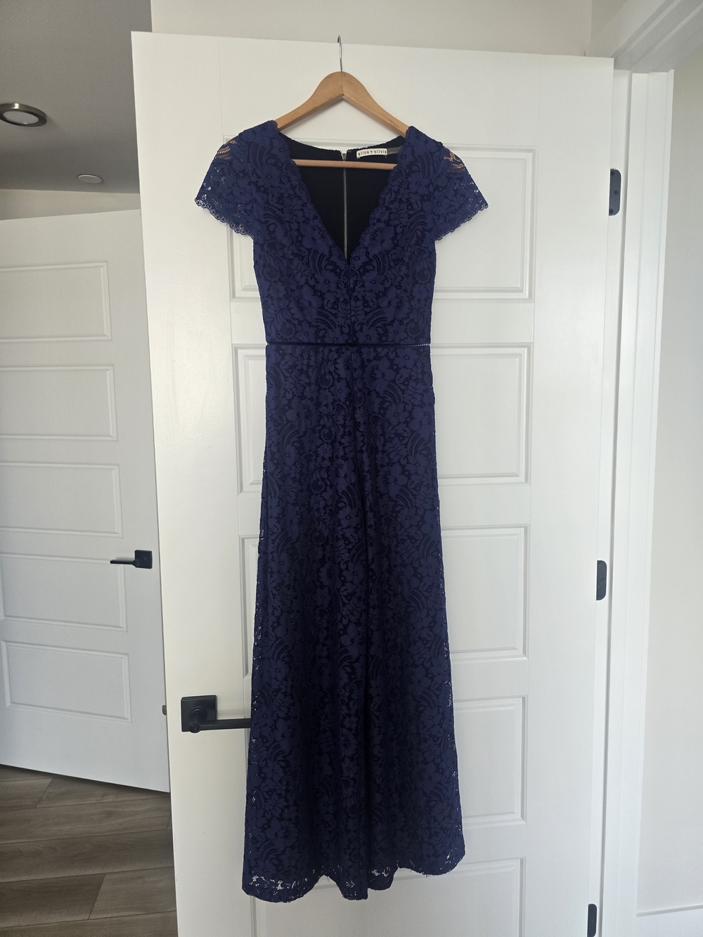 Alice + Olivia Navy Lace V-Neck Jumpsuit